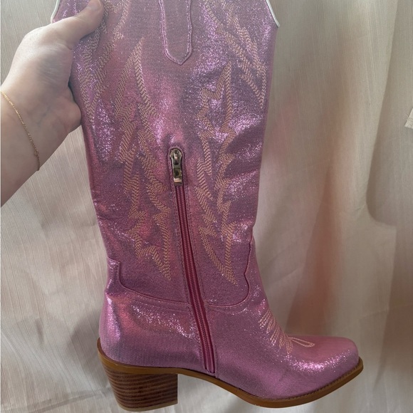 Pink Sparkle Cowgirl Western Cowboy‎ Chunky Heeled Boots Size 9 - Picture 9 of 10
